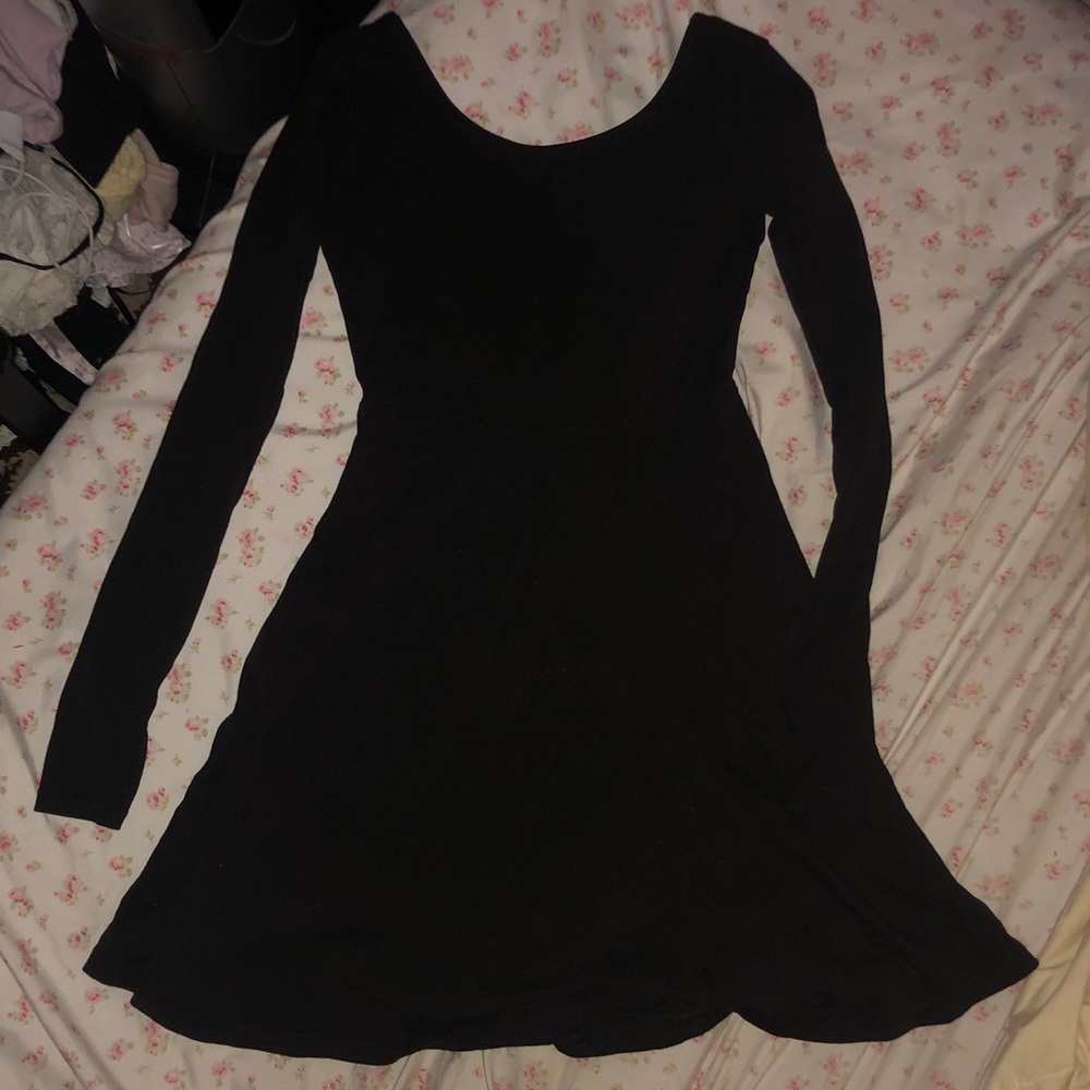 Women’s Long Sleeve Black Scoop Back Dress